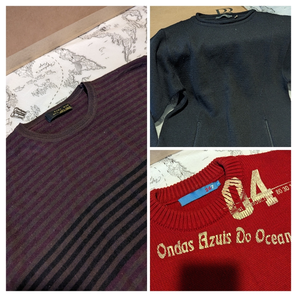Assorted Three Sweaters. Black/Red/Burgundy. Size M/L fits Size M